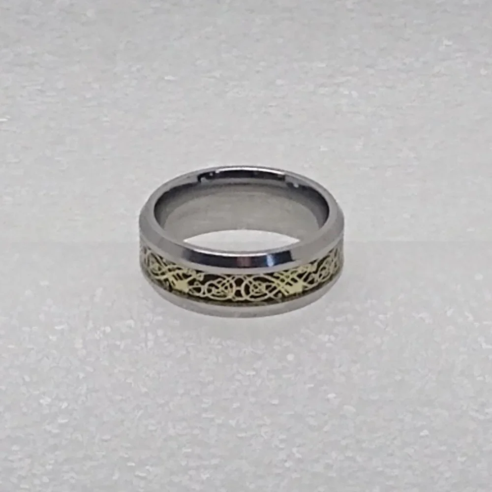 Celtic Dragon Gold Knot On Black Resin Inlay Ring Size 8.25 Width 8mm Unisex